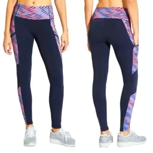 Athleta Polartech Fleece Leggings Navy/Pink Size M *EUC - Picture 1 of 10